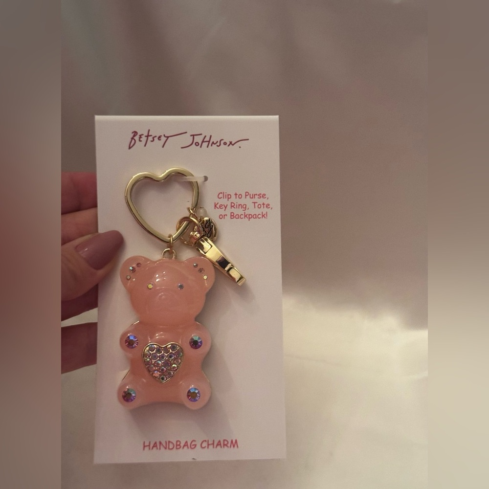 NWT Betsey Johnson Pink Rhinestone Gummy Bear Bag Charm Key Chain